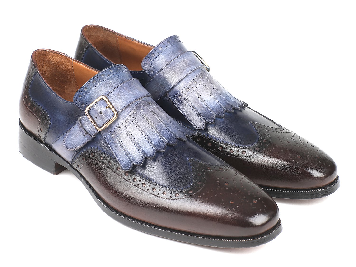 Paul Parkman "52SL79" Blue / Brown Kiltie Monkstraps Loafer Shoes.